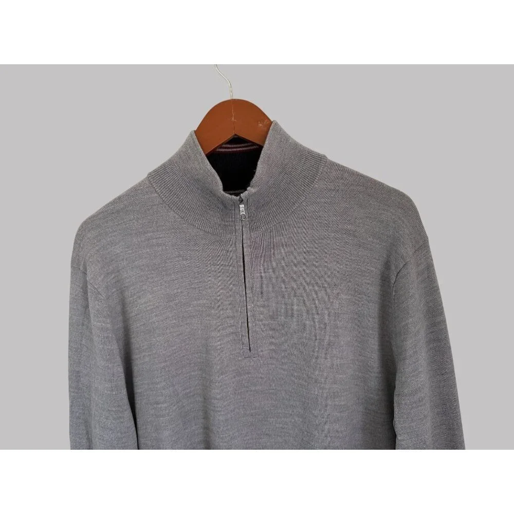 Brooks Brothers Gray Merino Wool XL Mens Half-Zip Sweater Italian Yarn Long Slee